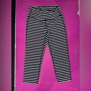 Athleta Black and White Striped Leggings with Elastic Waistband
